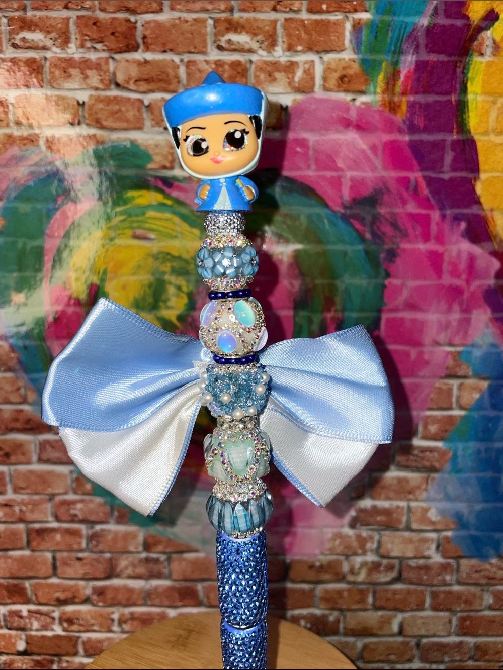 Sleeping Beauty Disney Fairy Light Blue Beaded Pen with Satin Bow